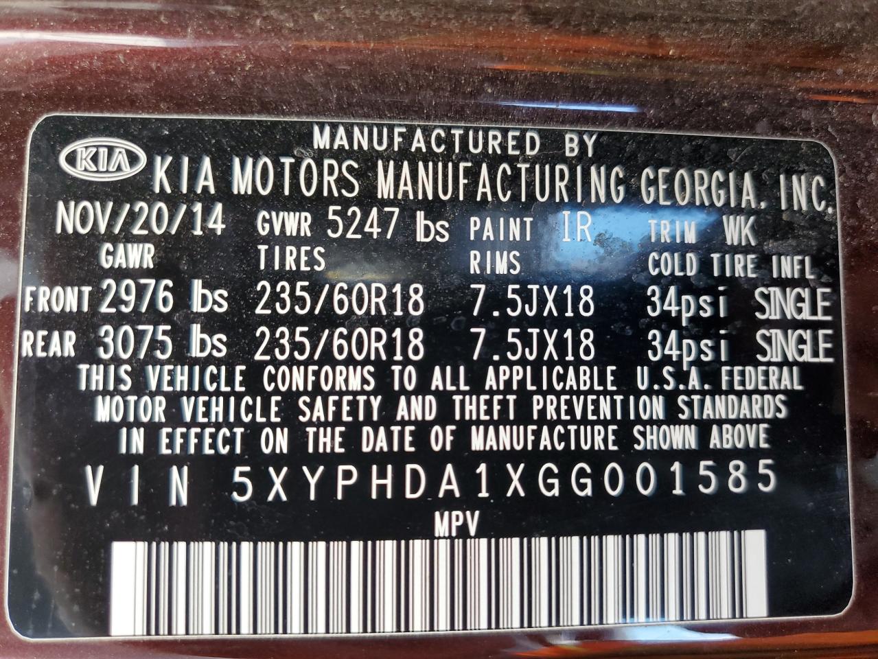KIA SORENTO 2016 VIN 5XYPHDA1XGG001585 фото 13