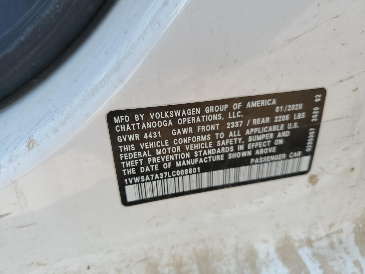 2020 Volkswagen Passat Se VIN: 1VWSA7A37LC008801 Lot: 61508025