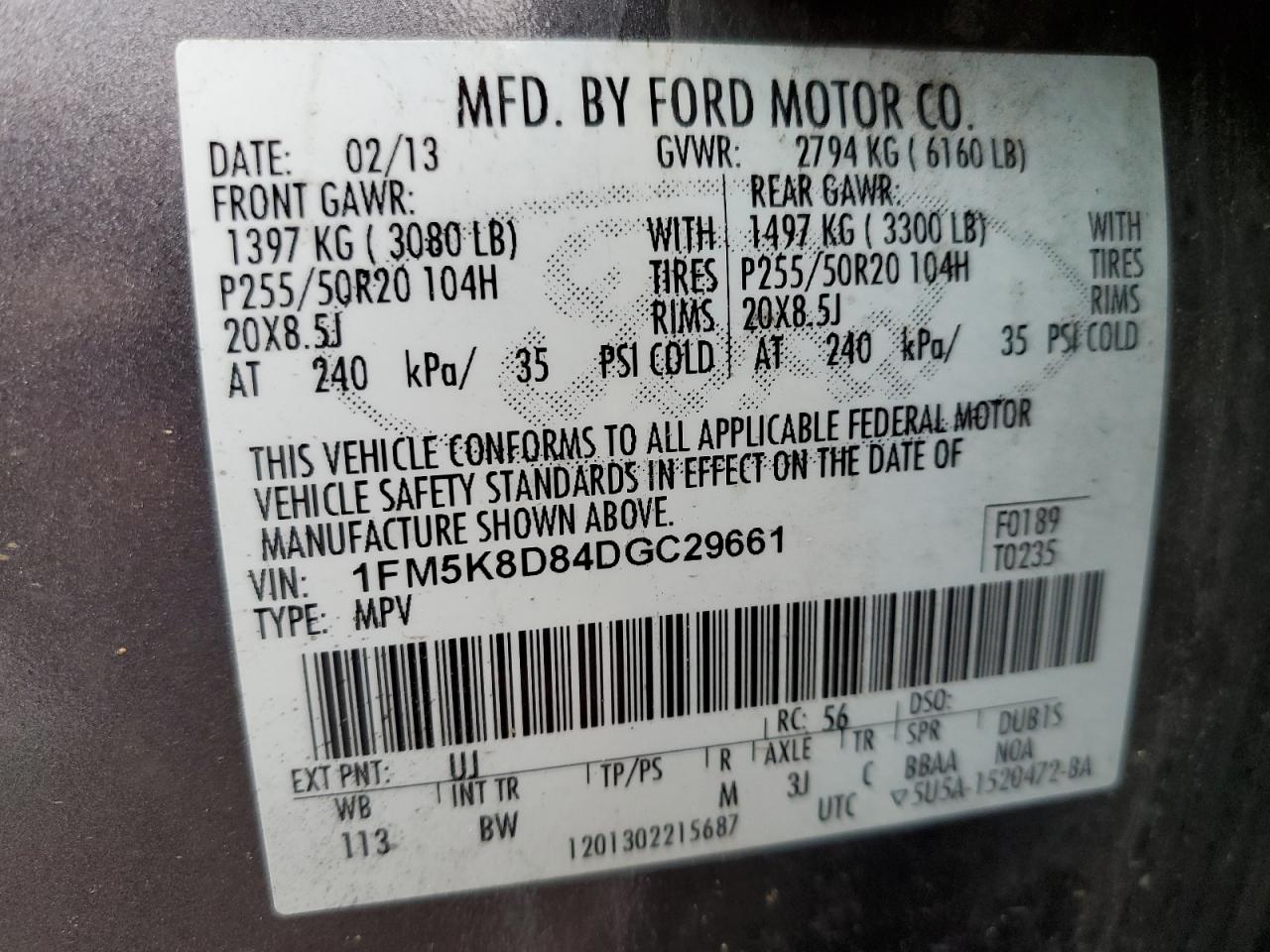 2013 Ford Explorer Xlt VIN: 1FM5K8D84DGC29661 Lot: 59474795