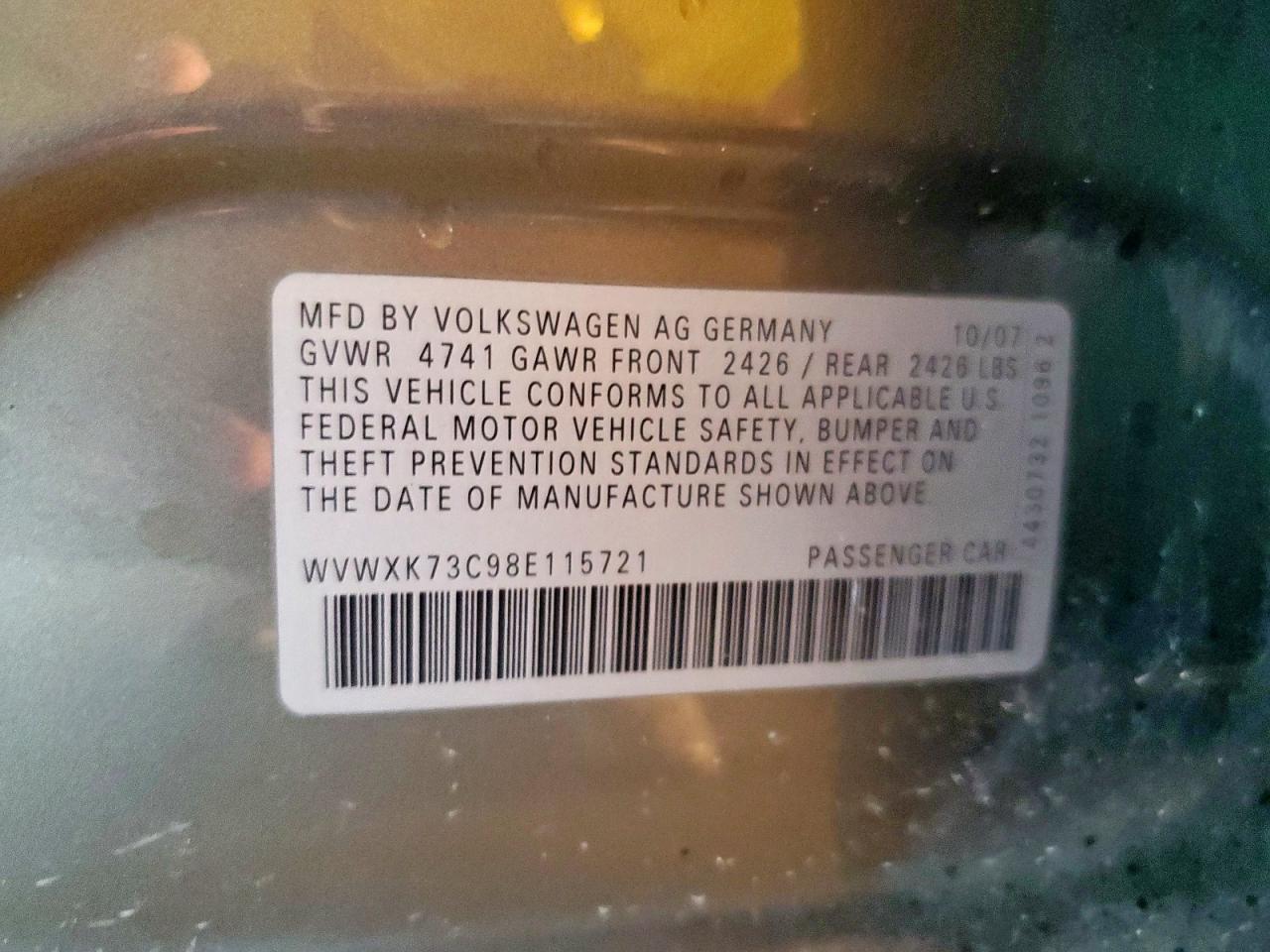 2008 Volkswagen Passat Wagon Turbo VIN: WVWXK73C98E115721 Lot: 60872795