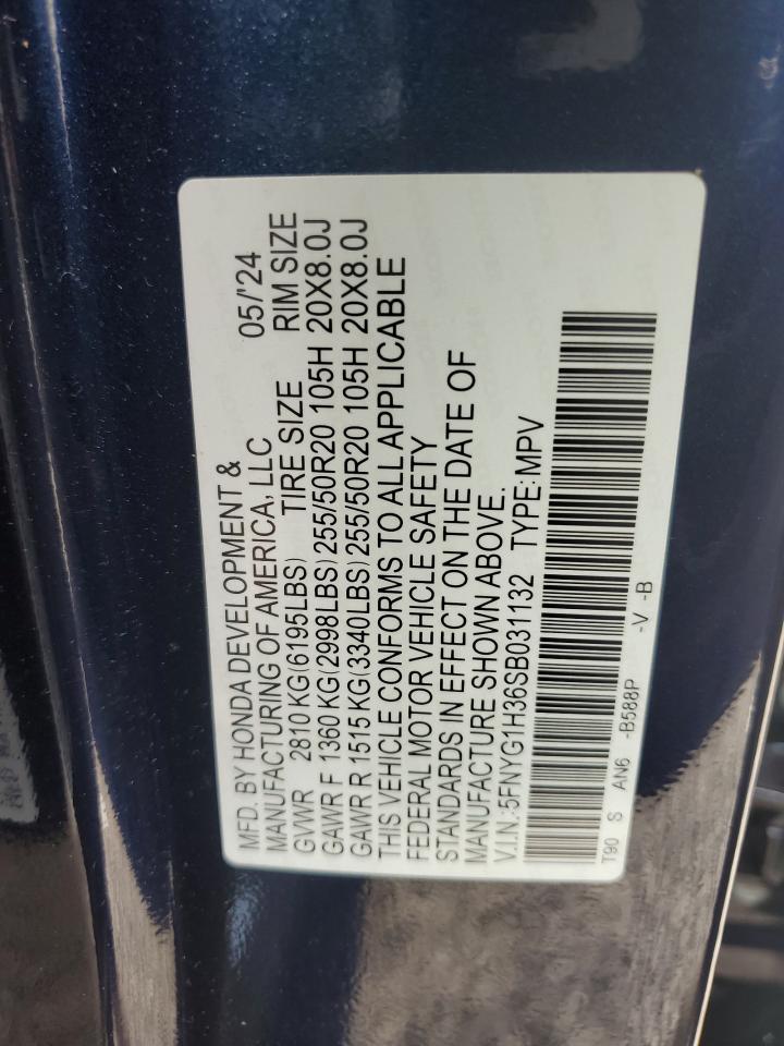 2025 Honda Pilot Sport VIN: 5FNYG1H36SB031132 Lot: 59993685
