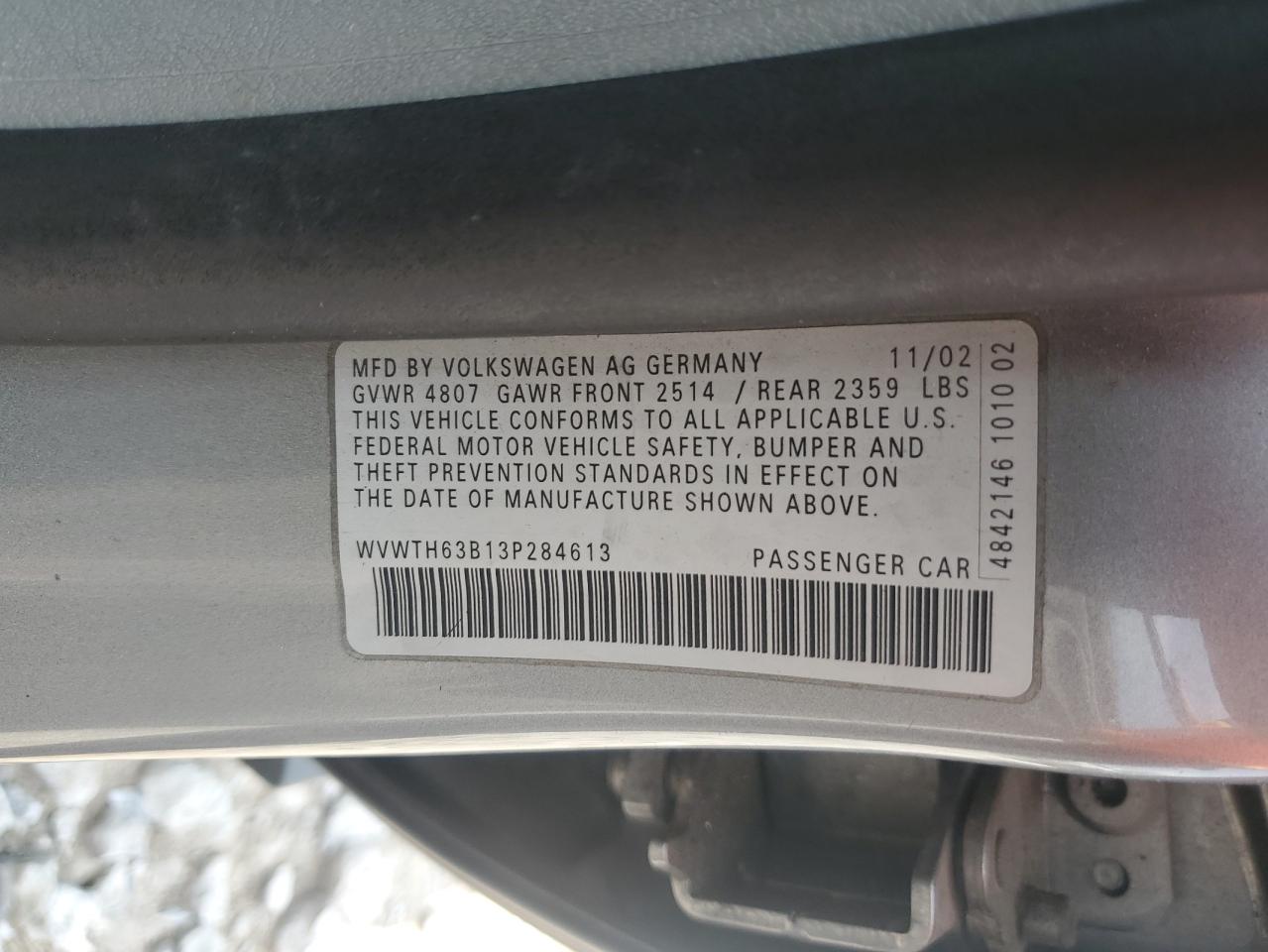 2003 Volkswagen Passat Glx 4Motion VIN: WVWTH63B13P284613 Lot: 59390405