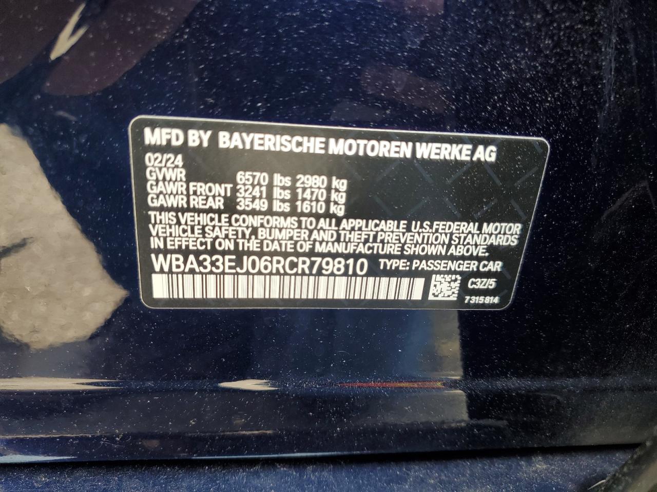 2024 BMW 760 Xi VIN: WBA33EJ06RCR79810 Lot: 60602555