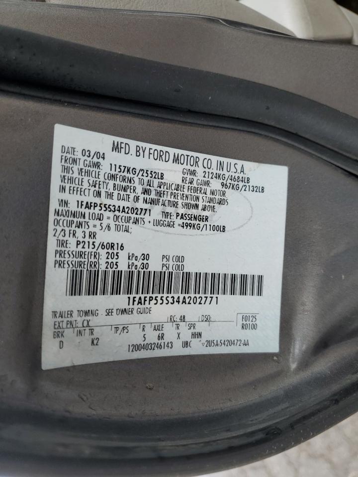 2004 Ford Taurus Ses VIN: 1FAFP55S34A202771 Lot: 61389605