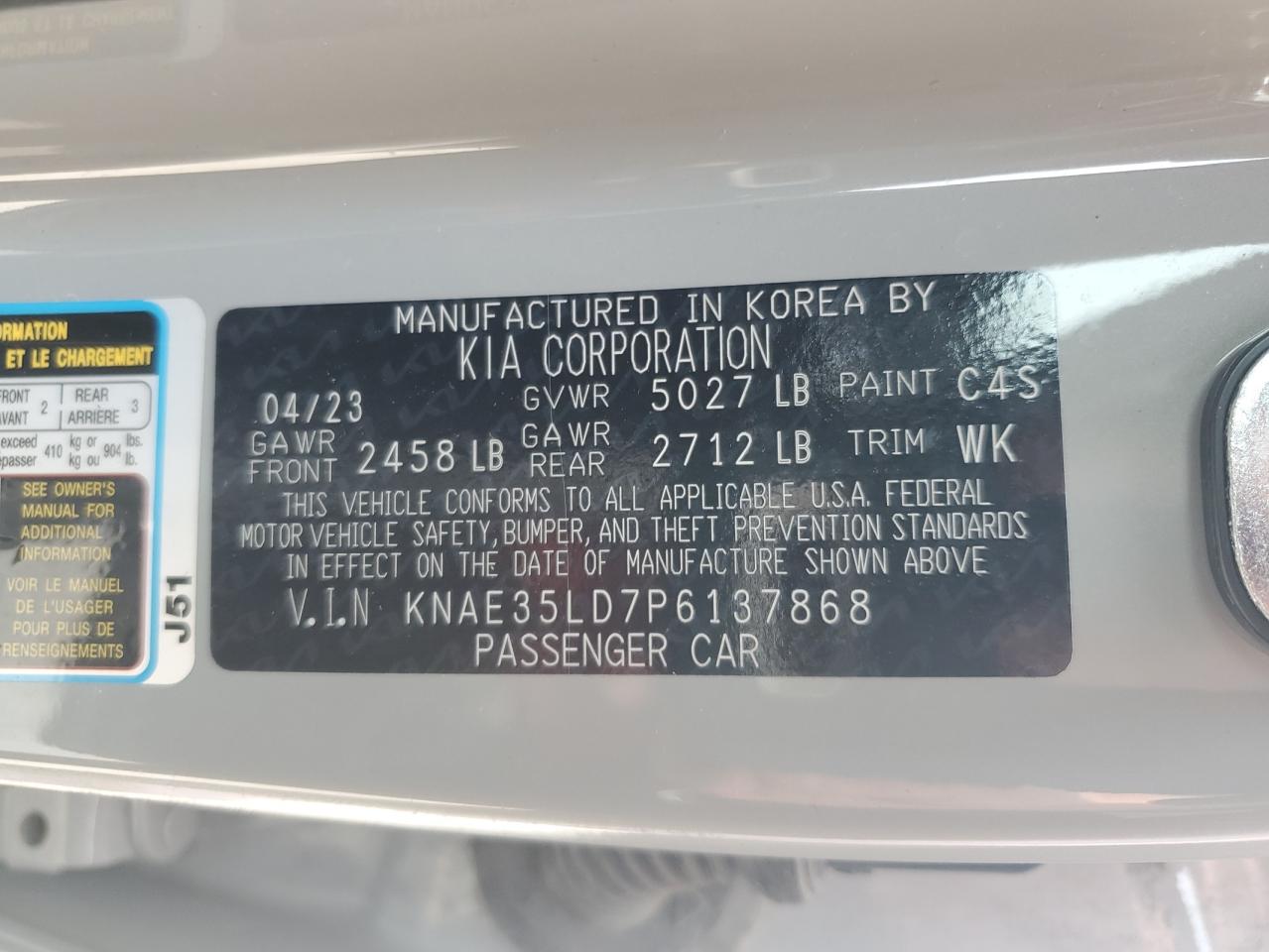 2023 Kia Stinger Gt Line VIN: KNAE35LD7P6137868 Lot: 58936365