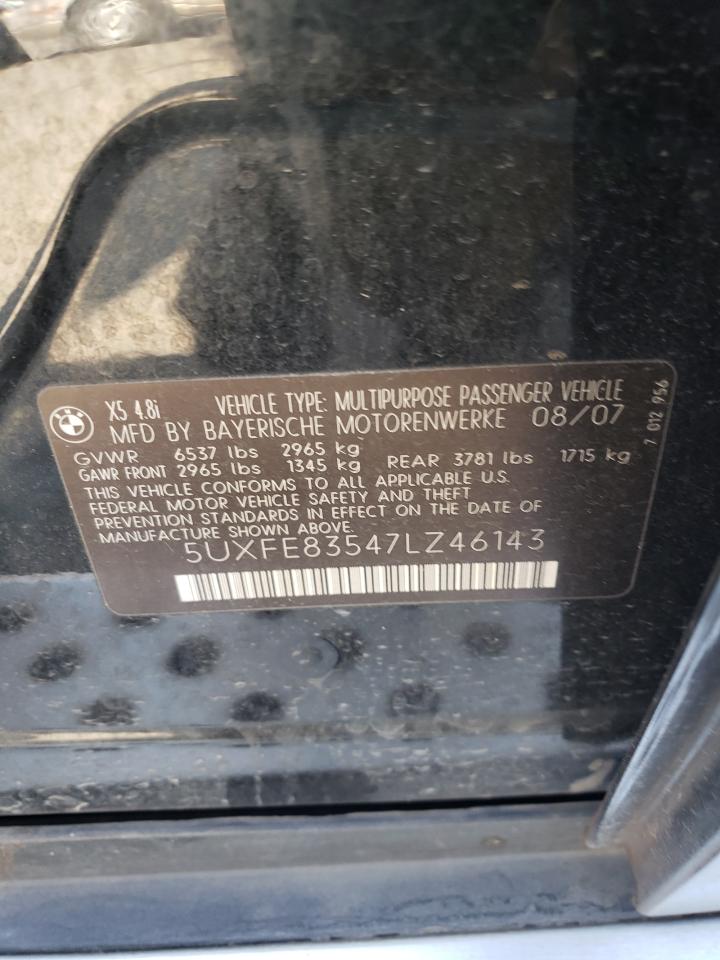 2007 BMW X5 4.8I VIN: 5UXFE83547LZ46143 Lot: 60569995