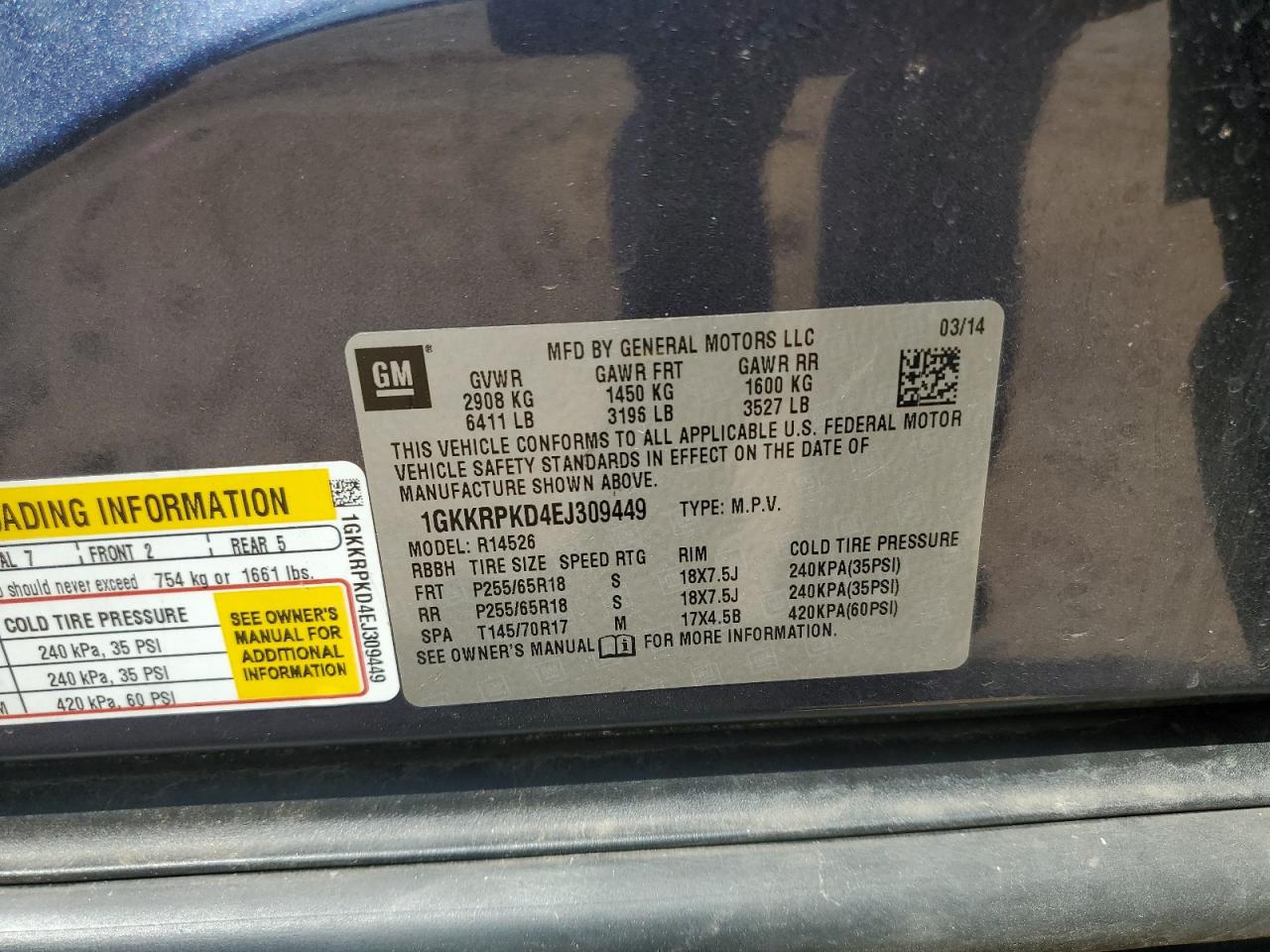 2014 GMC Acadia Sle VIN: 1GKKRPKD4EJ309449 Lot: 62334245