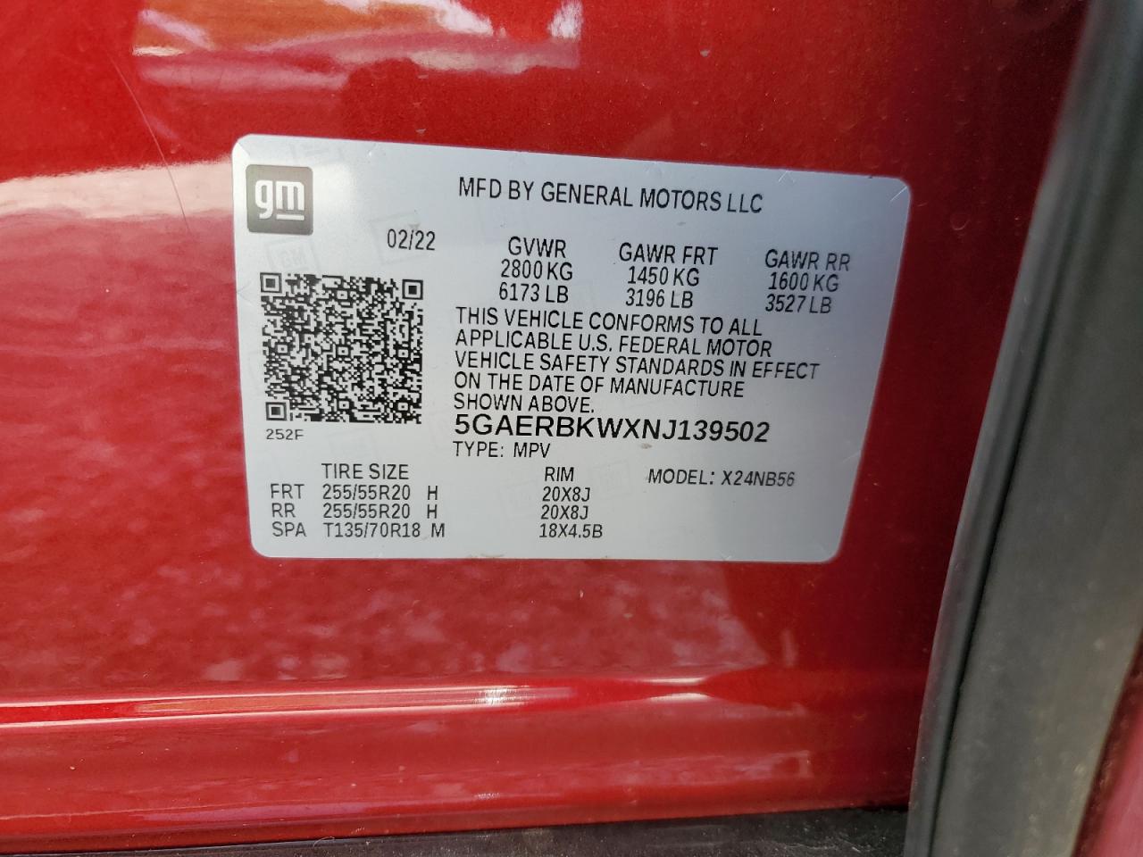 2022 Buick Enclave Essence VIN: 5GAERBKWXNJ139502 Lot: 60305105
