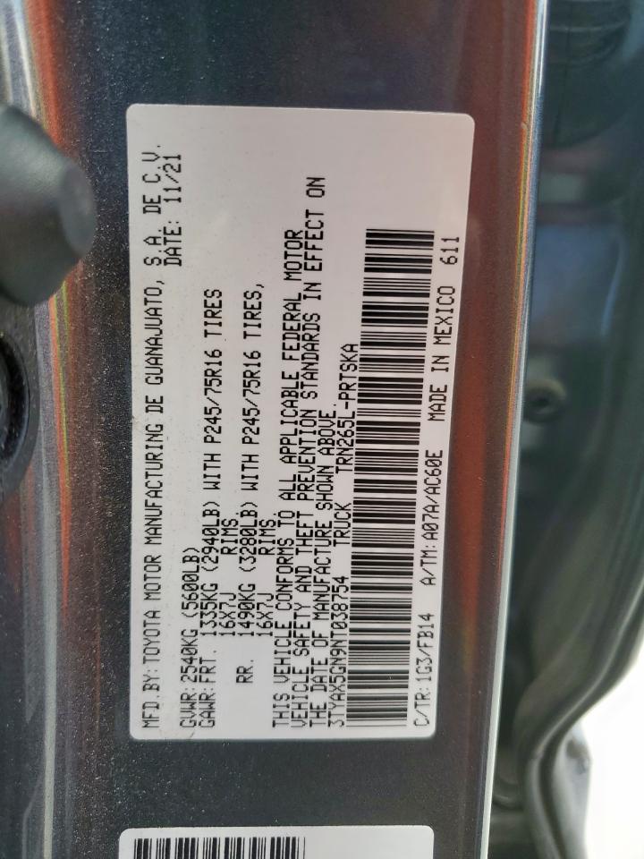 TOYOTA TACOMA 2022 VIN 3TYAX5GN9NT038754 фото 13