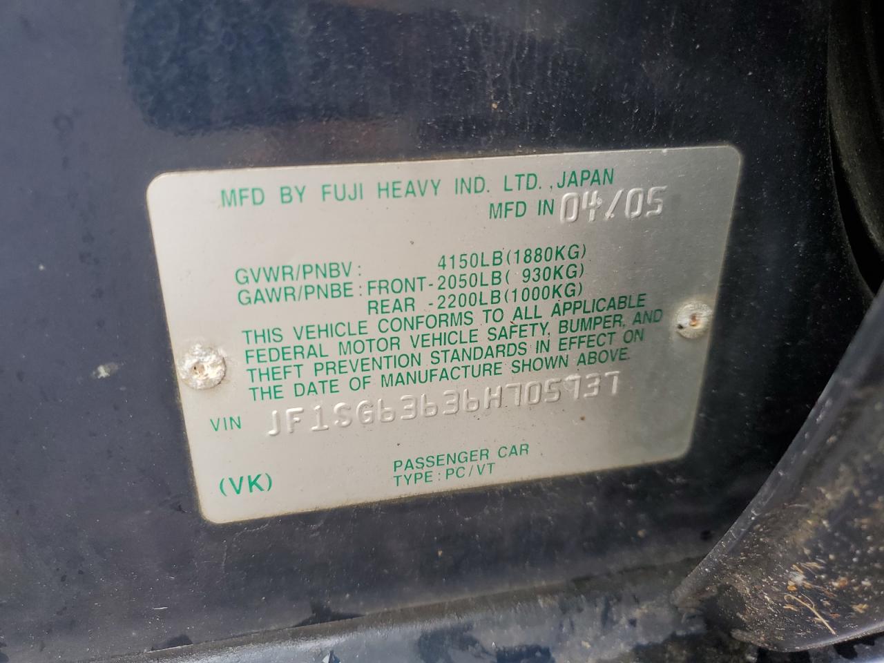 2006 Subaru Forester 2.5X VIN: JF1SG63636H705737 Lot: 61478245