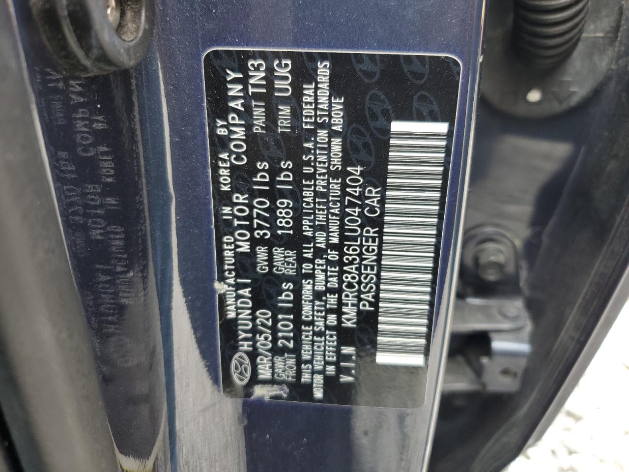 2020 Hyundai Venue Sel VIN: KMHRC8A36LU047404 Lot: 59582165