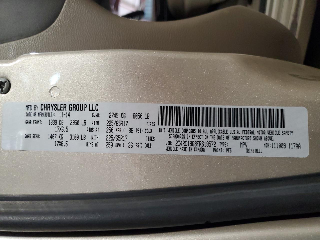 2015 Chrysler Town & Country Touring VIN: 2C4RC1BG8FR619572 Lot: 61246985