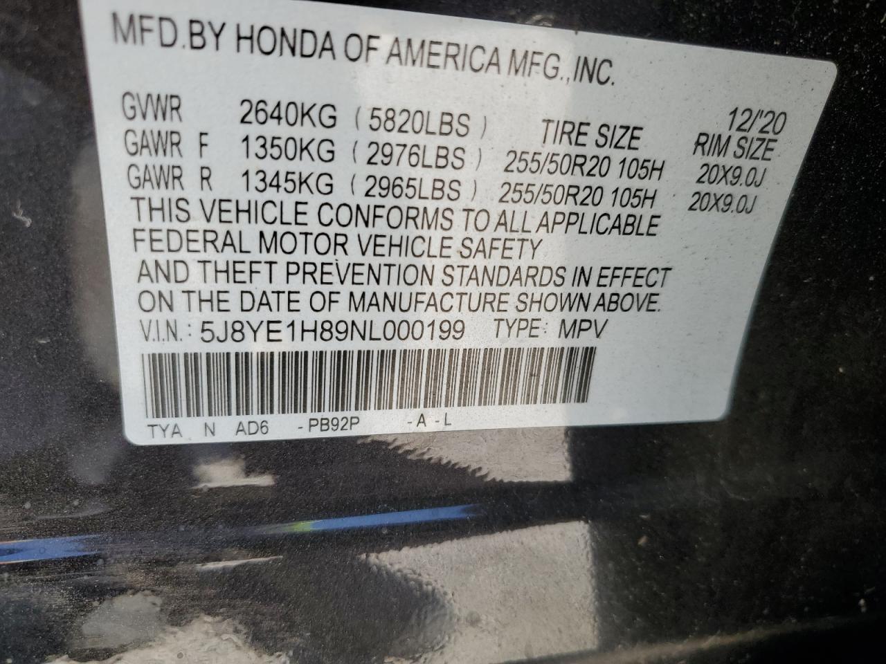 2022 Acura Mdx Advance VIN: 5J8YE1H89NL000199 Lot: 59422055