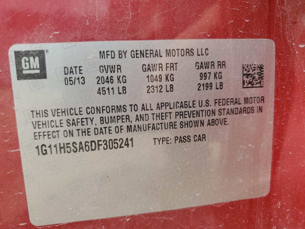 2013 Chevrolet Malibu Ltz VIN: 1G11H5SA6DF305241 Lot: 62095525