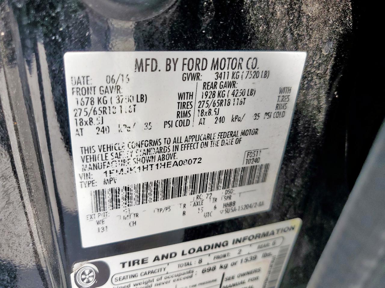 2017 Ford Expedition El Xlt VIN: 1FMJK1HT1HEA08072 Lot: 62906435
