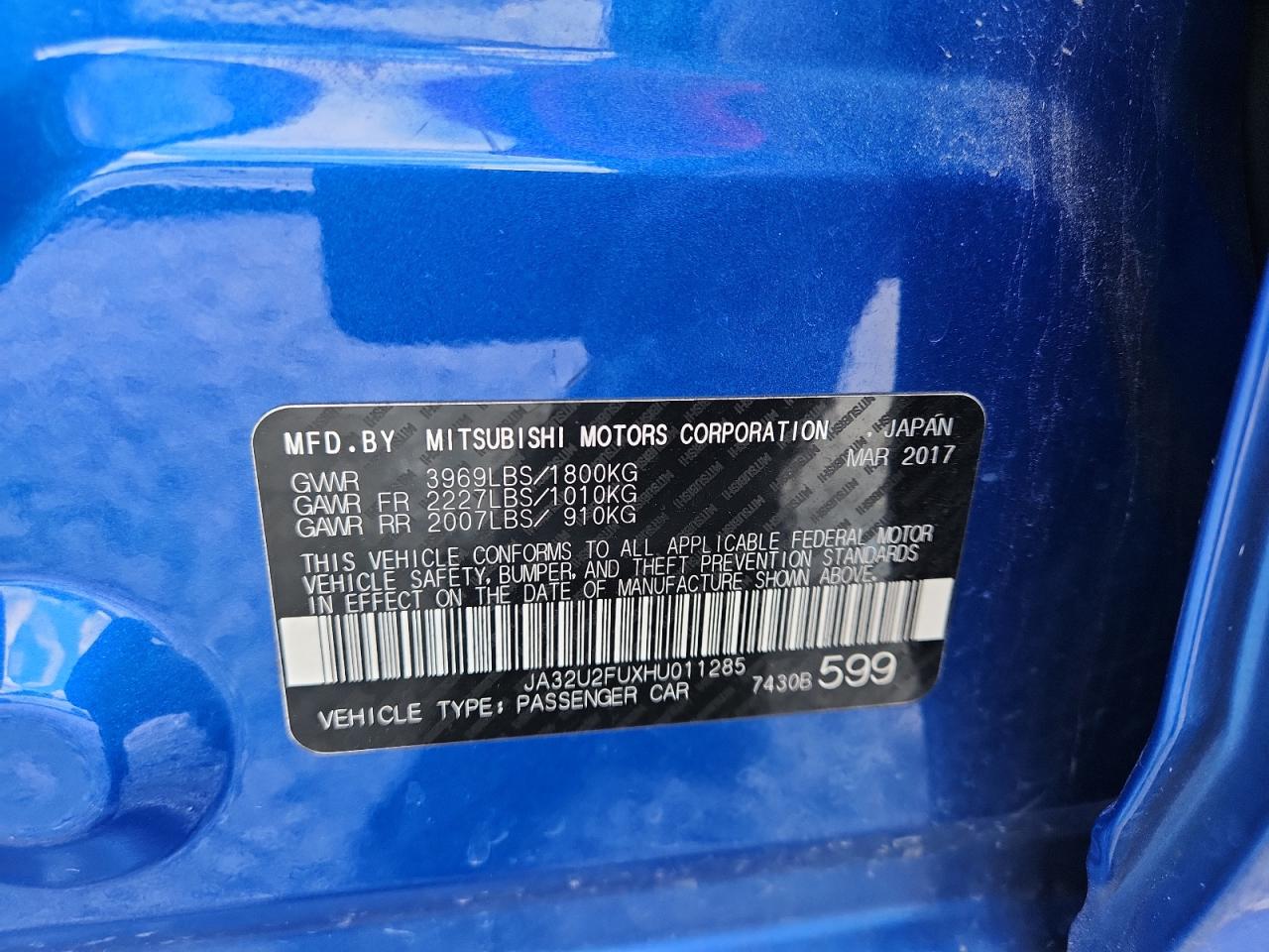 2017 Mitsubishi Lancer Es VIN: JA32U2FUXHU011285 Lot: 62506165