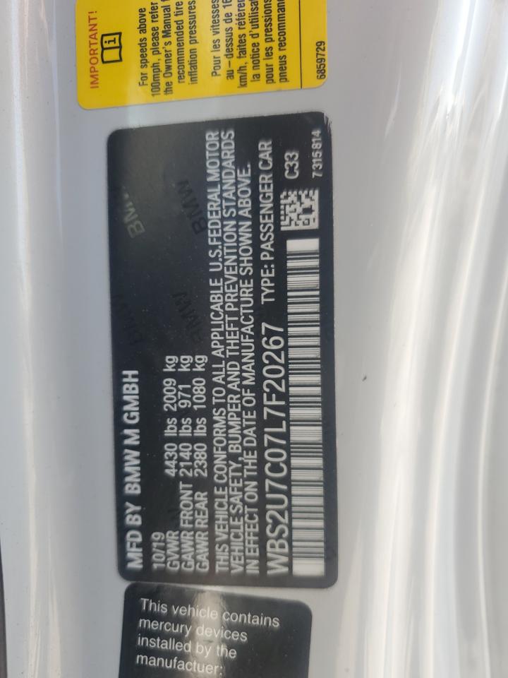 2020 BMW M2 Competition VIN: WBS2U7C07L7F20267 Lot: 62232725