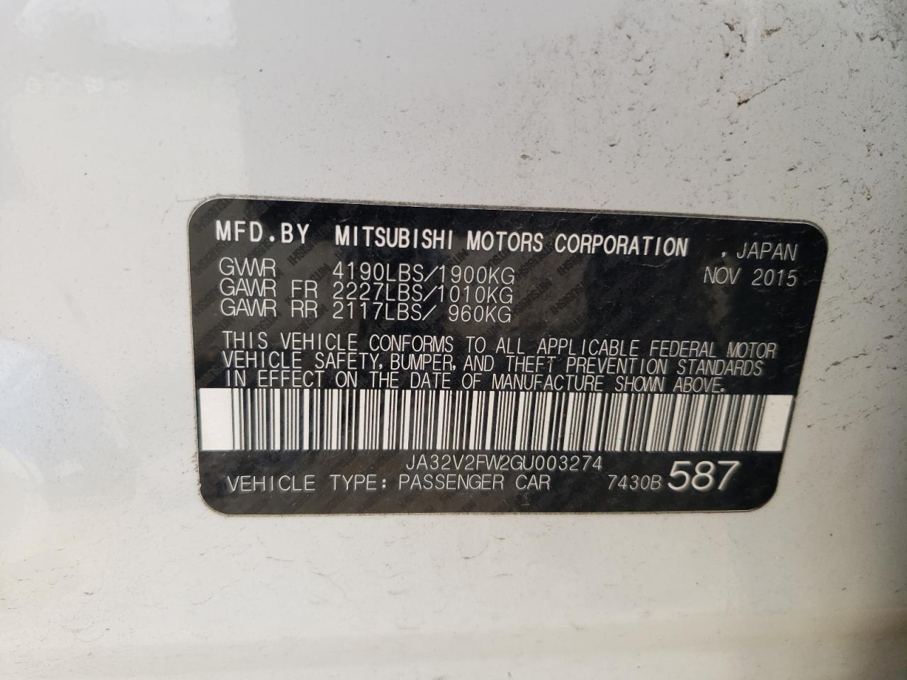 2016 Mitsubishi Lancer Es VIN: JA32V2FW2GU003274 Lot: 62503975
