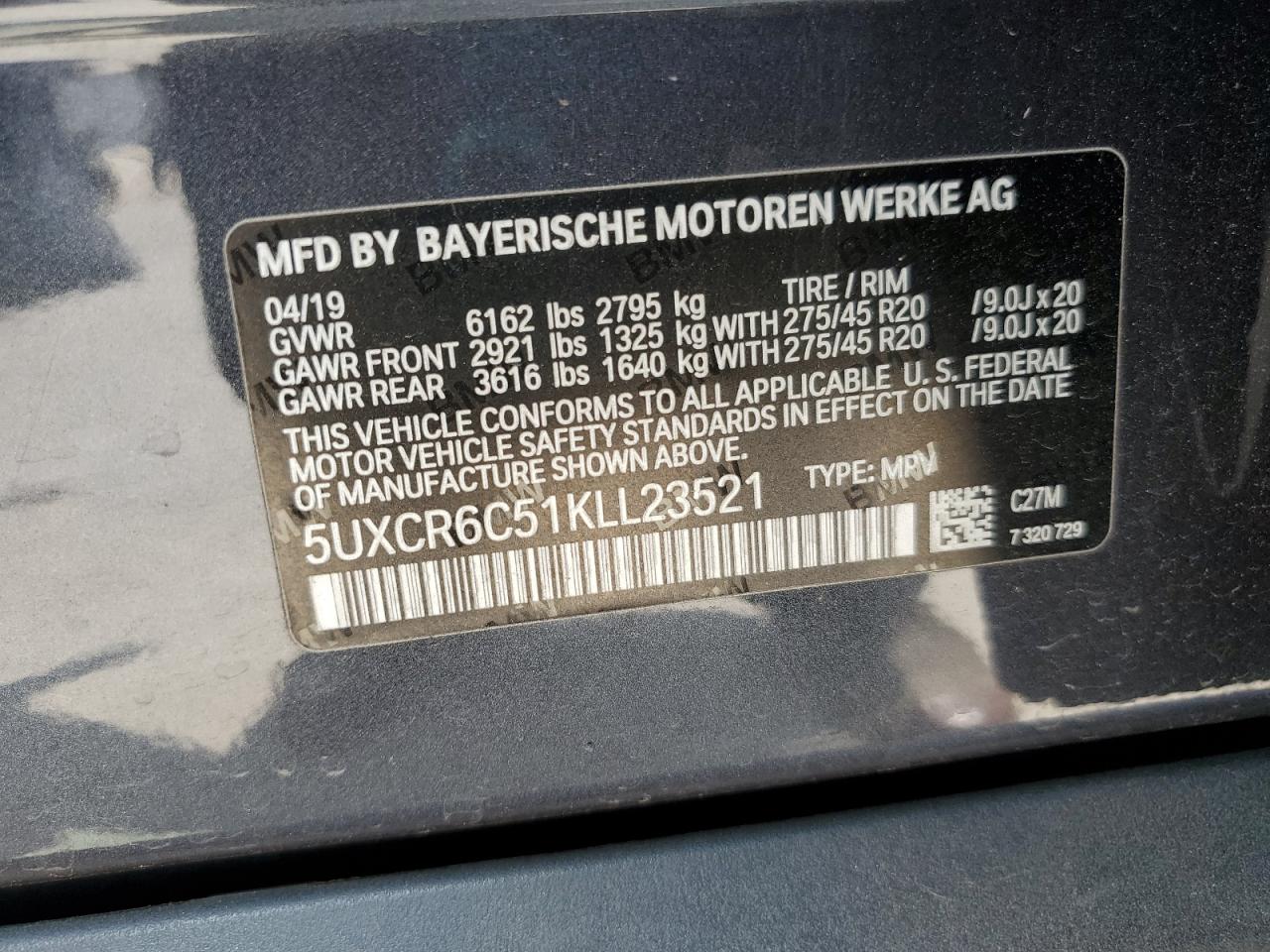 2019 BMW X5 xDrive40I VIN: 5UXCR6C51KLL23521 Lot: 59959995
