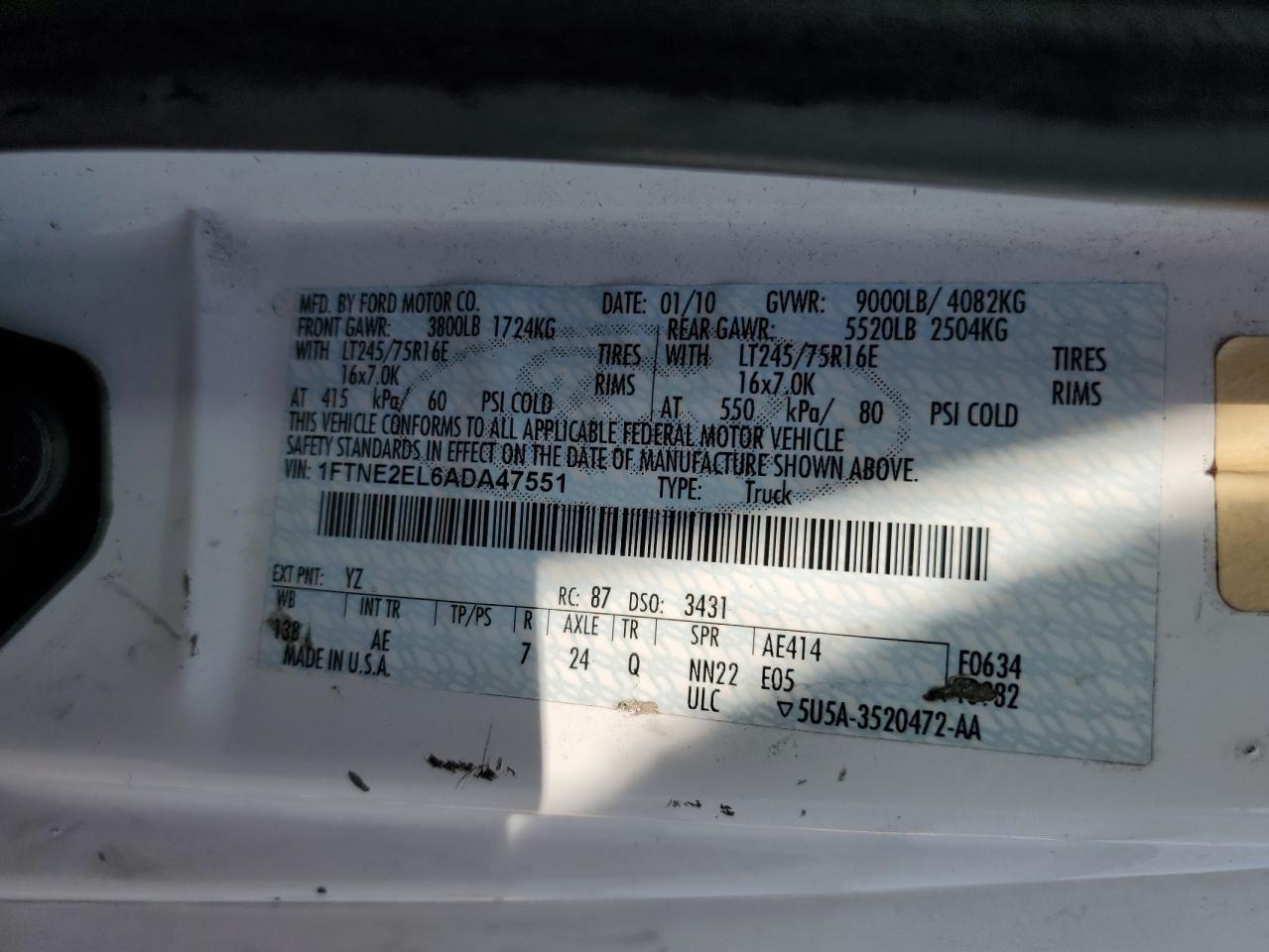 FORD ALL Models 2010 VIN 1FTNE2EL6ADA47551 zdjęcie 13