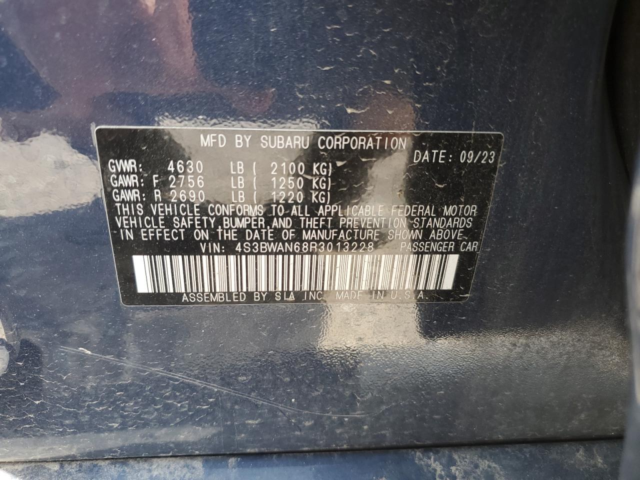 2024 Subaru Legacy Limited VIN: 4S3BWAN68R3013228 Lot: 62666925
