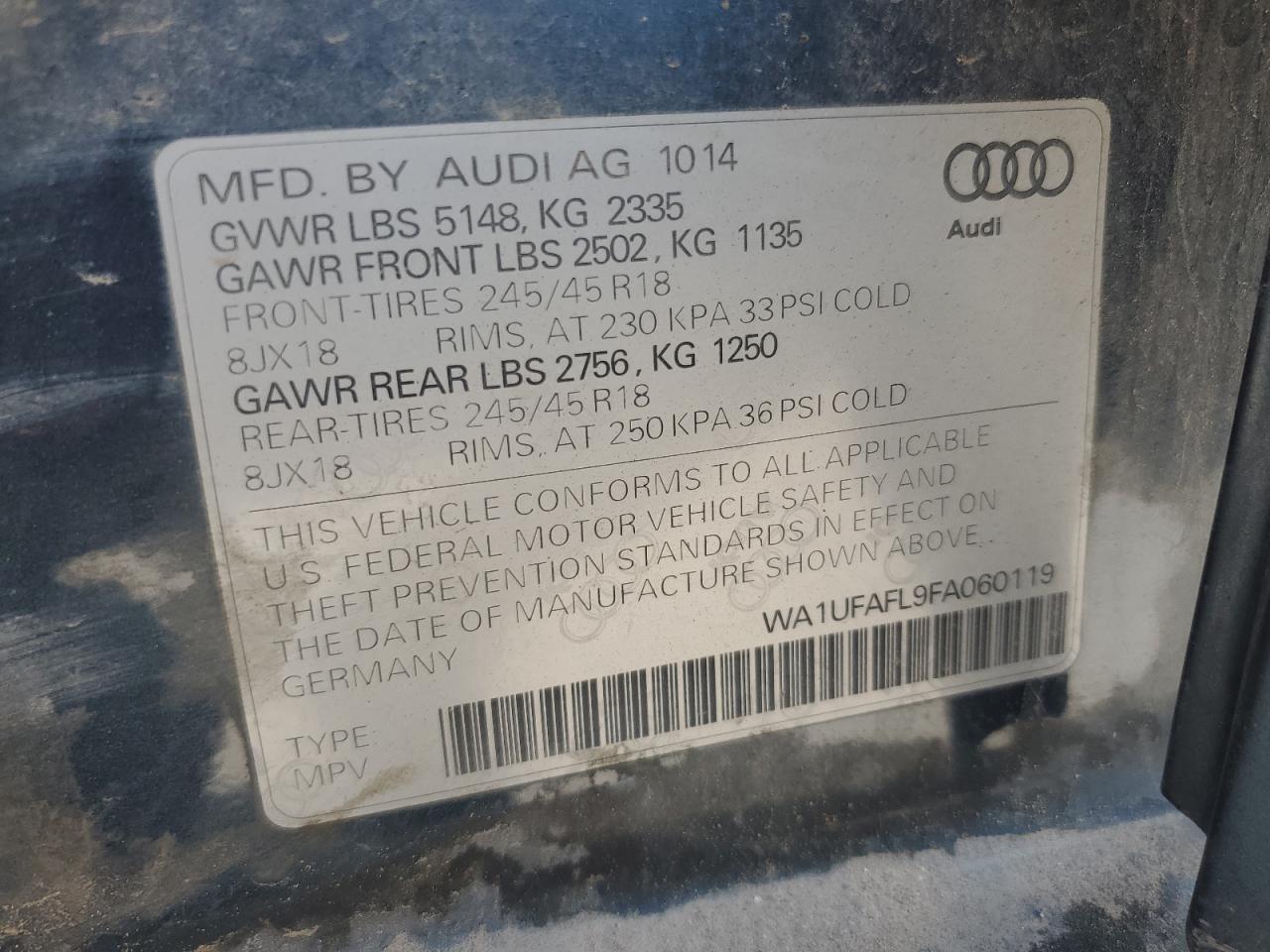 2015 Audi A4 Allroad Premium Plus VIN: WA1UFAFL9FA060119 Lot: 62959775