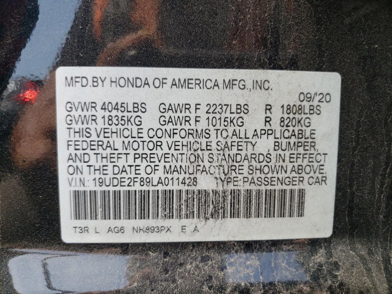 2020 Acura Ilx Premium A-Spec VIN: 19UDE2F89LA011428 Lot: 61084565