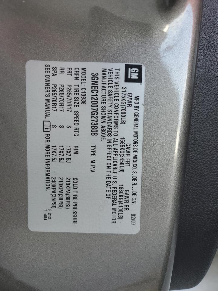 2007 Chevrolet Avalanche C1500 VIN: 3GNEC12007G273808 Lot: 61648145