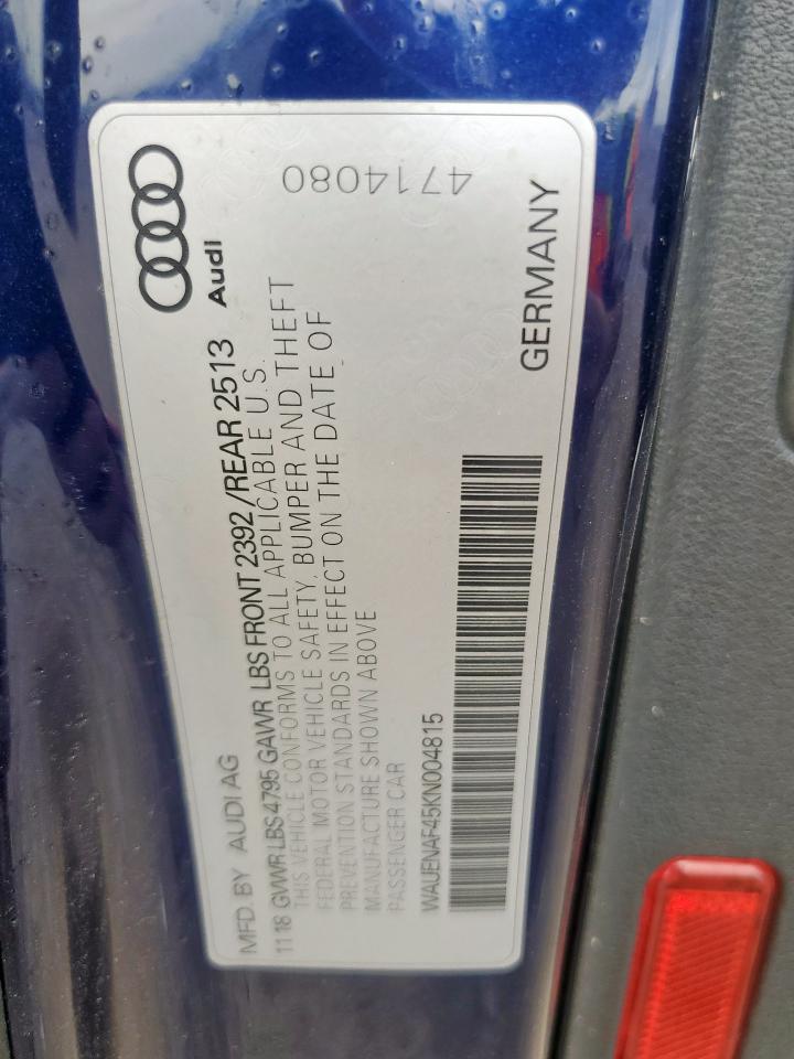 2019 Audi A4 Premium Plus VIN: WAUENAF45KN004815 Lot: 61370485