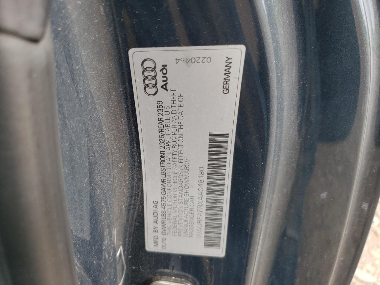 2010 Audi A5 Premium Plus VIN: WAURFAFRXAA048180 Lot: 63096795