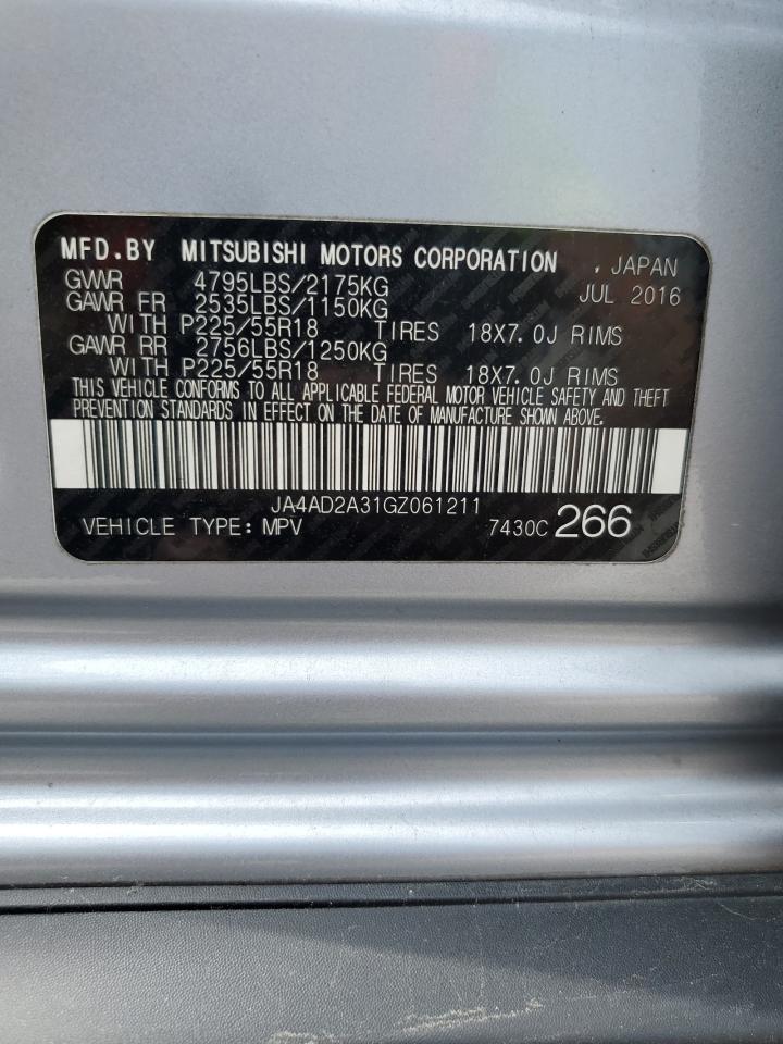 2016 Mitsubishi Outlander Es VIN: JA4AD2A31GZ061211 Lot: 59399195
