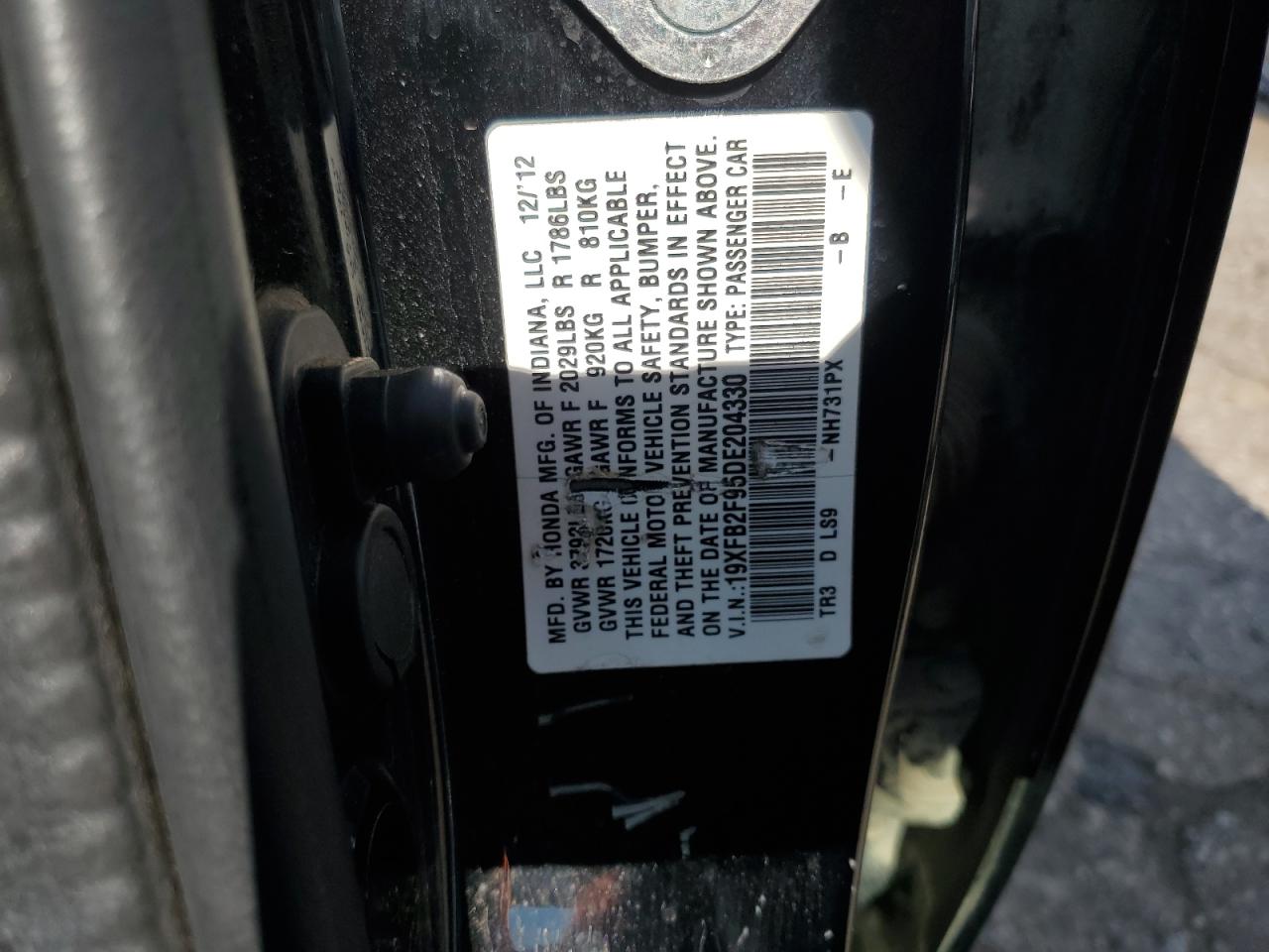 2013 Honda Civic Exl VIN: 19XFB2F95DE204330 Lot: 59596725