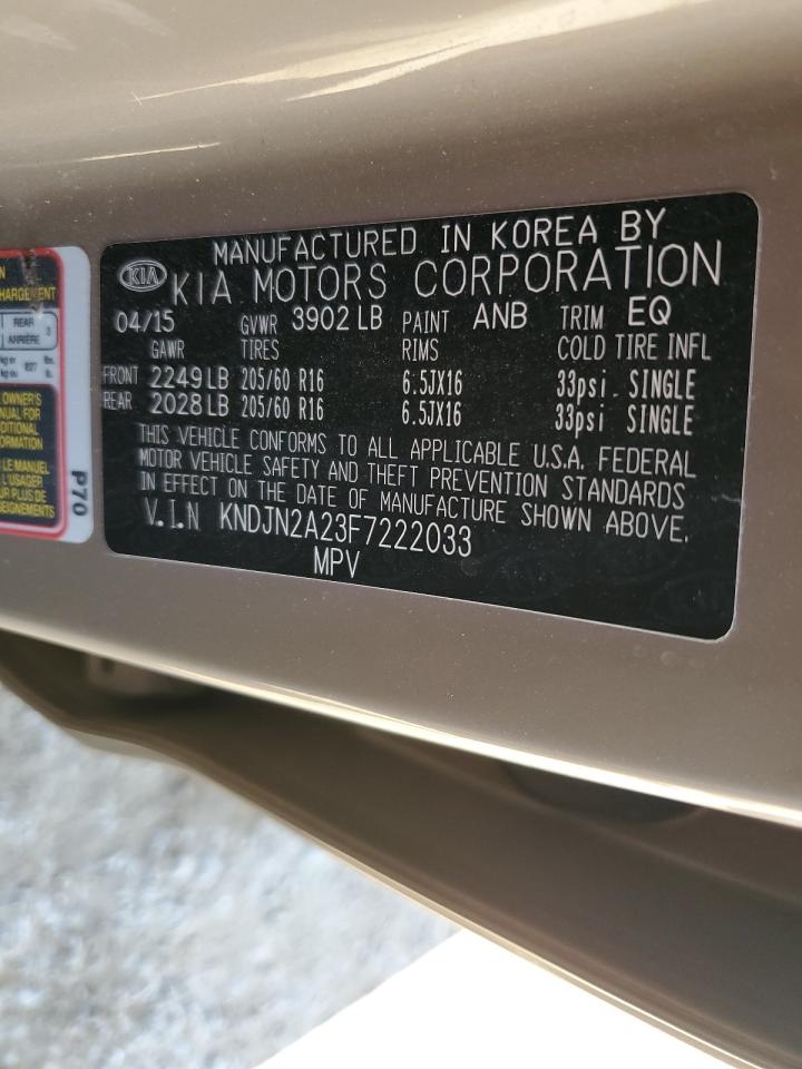 2015 Kia Soul VIN: KNDJN2A23F7222033 Lot: 61301585