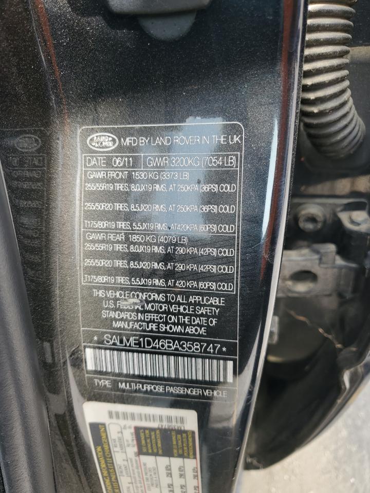 2011 Land Rover Range Rover Hse VIN: SALME1D46BA358747 Lot: 60562035