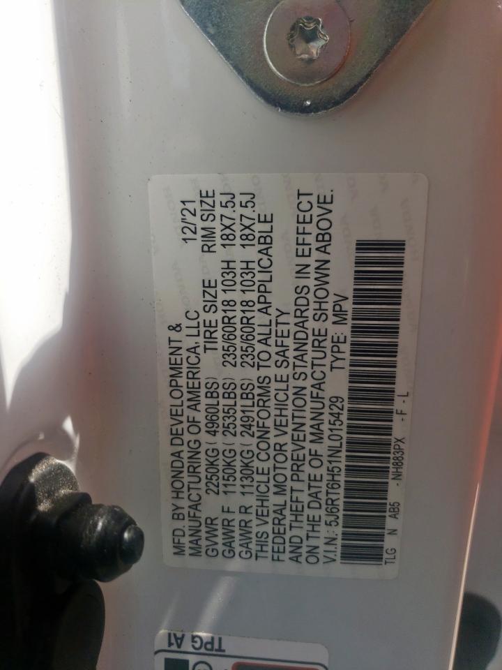 2022 Honda Cr-V Ex VIN: 5J6RT6H51NL015429 Lot: 62889975