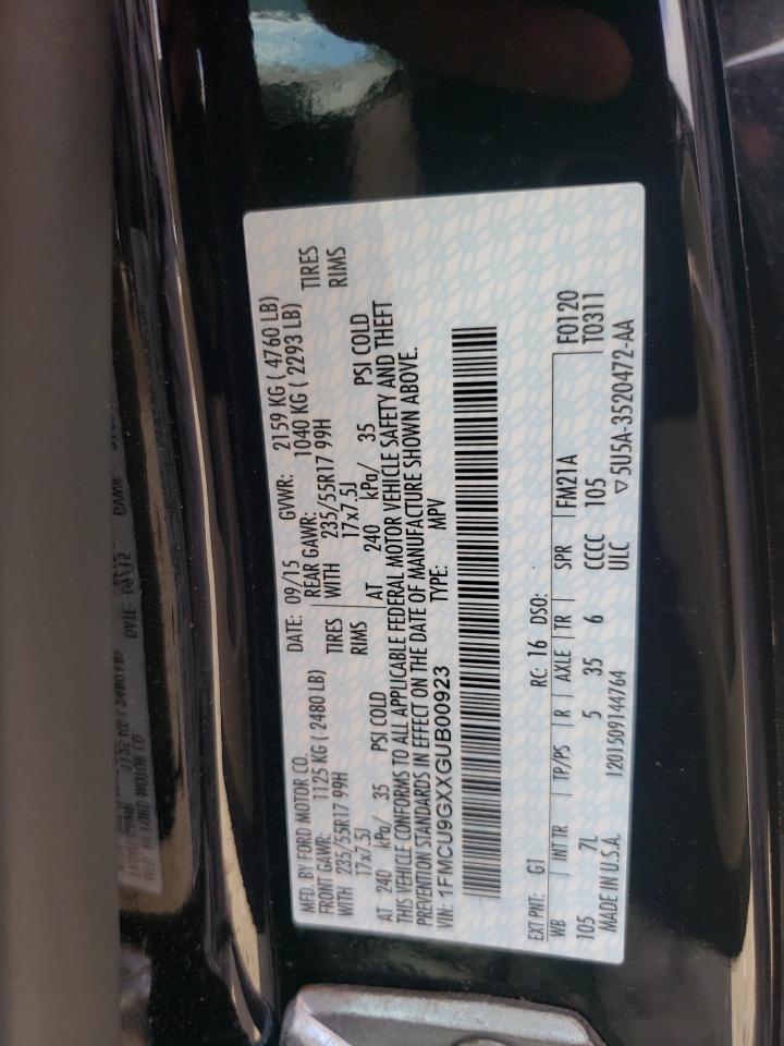 2016 Ford Escape Se VIN: 1FMCU9GXXGUB00923 Lot: 62895125