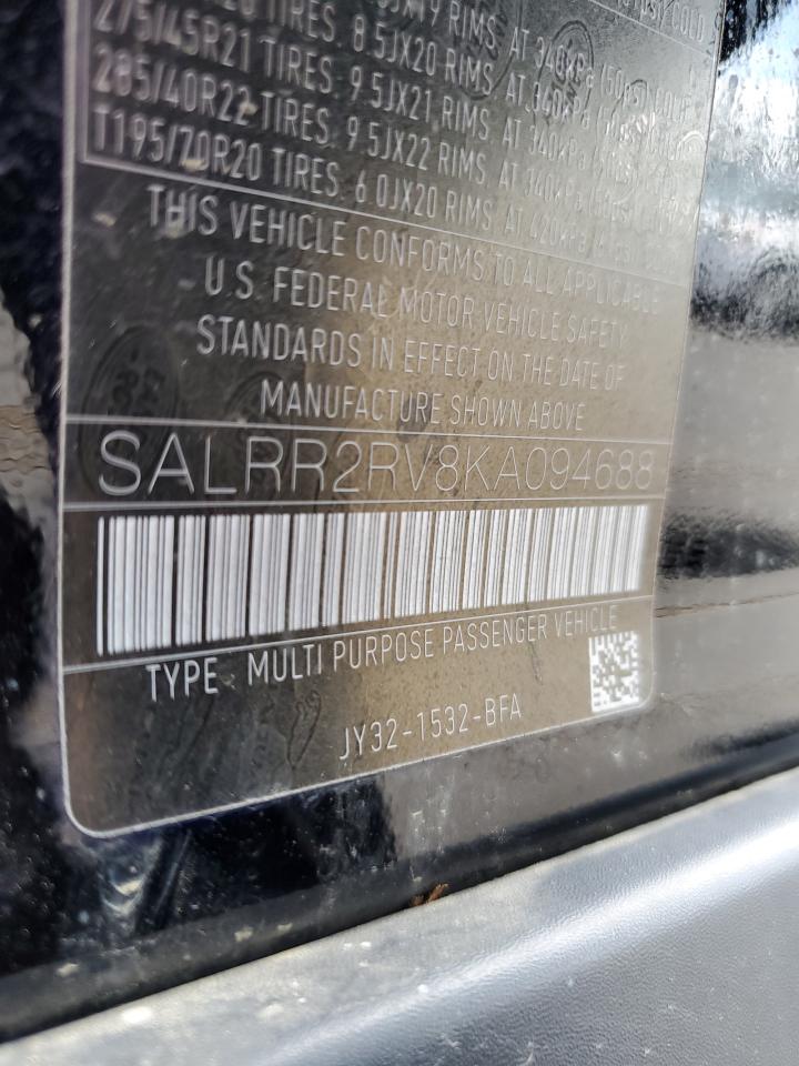 2019 Land Rover Discovery Hse VIN: SALRR2RV8KA094688 Lot: 62672365