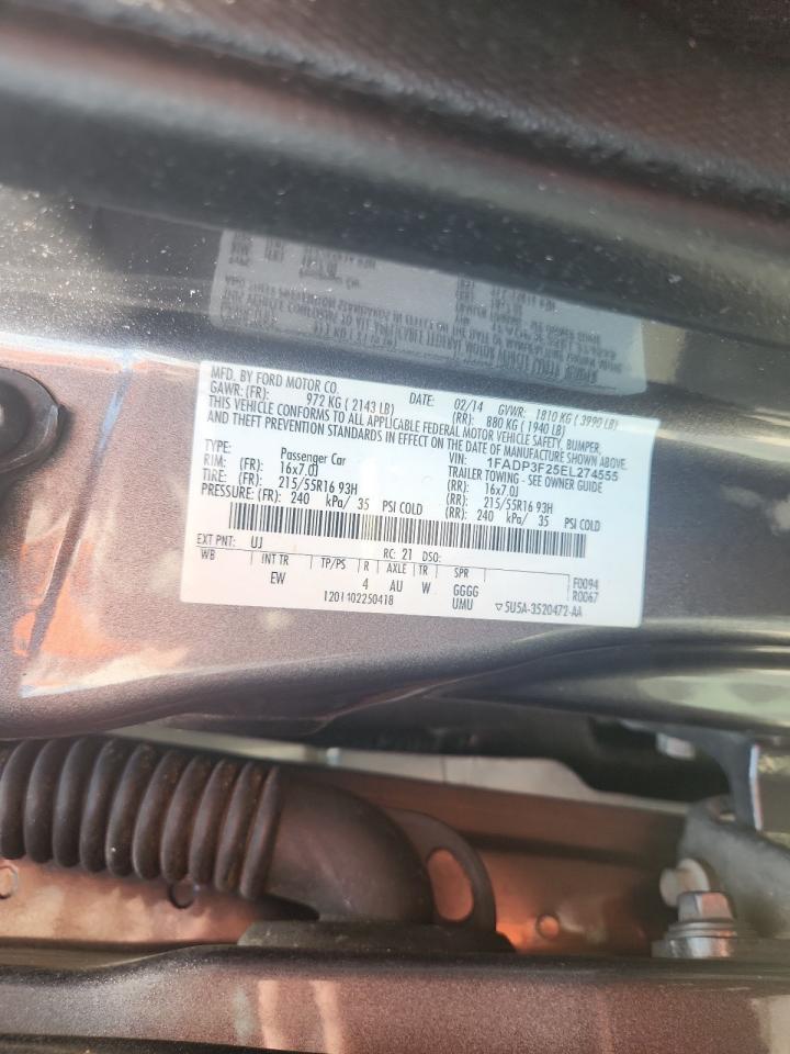 2014 Ford Focus Se VIN: 1FADP3F25EL274555 Lot: 62779765