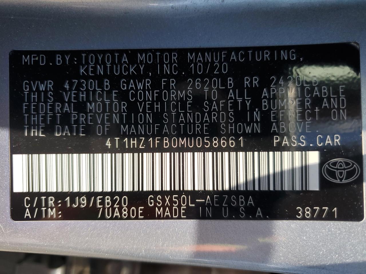 2021 Toyota Avalon Touring VIN: 4T1HZ1FB0MU058661 Lot: 59535795
