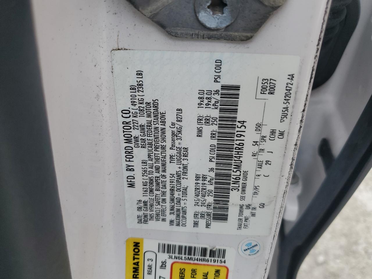 2017 Lincoln Mkz Hybrid Reserve VIN: 3LN6L5MU4HR619154 Lot: 62741755