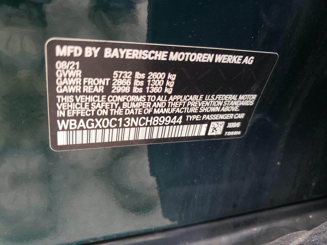 2022 BMW Alpina B8 VIN: WBAGX0C13NCH89944 Lot: 60455615