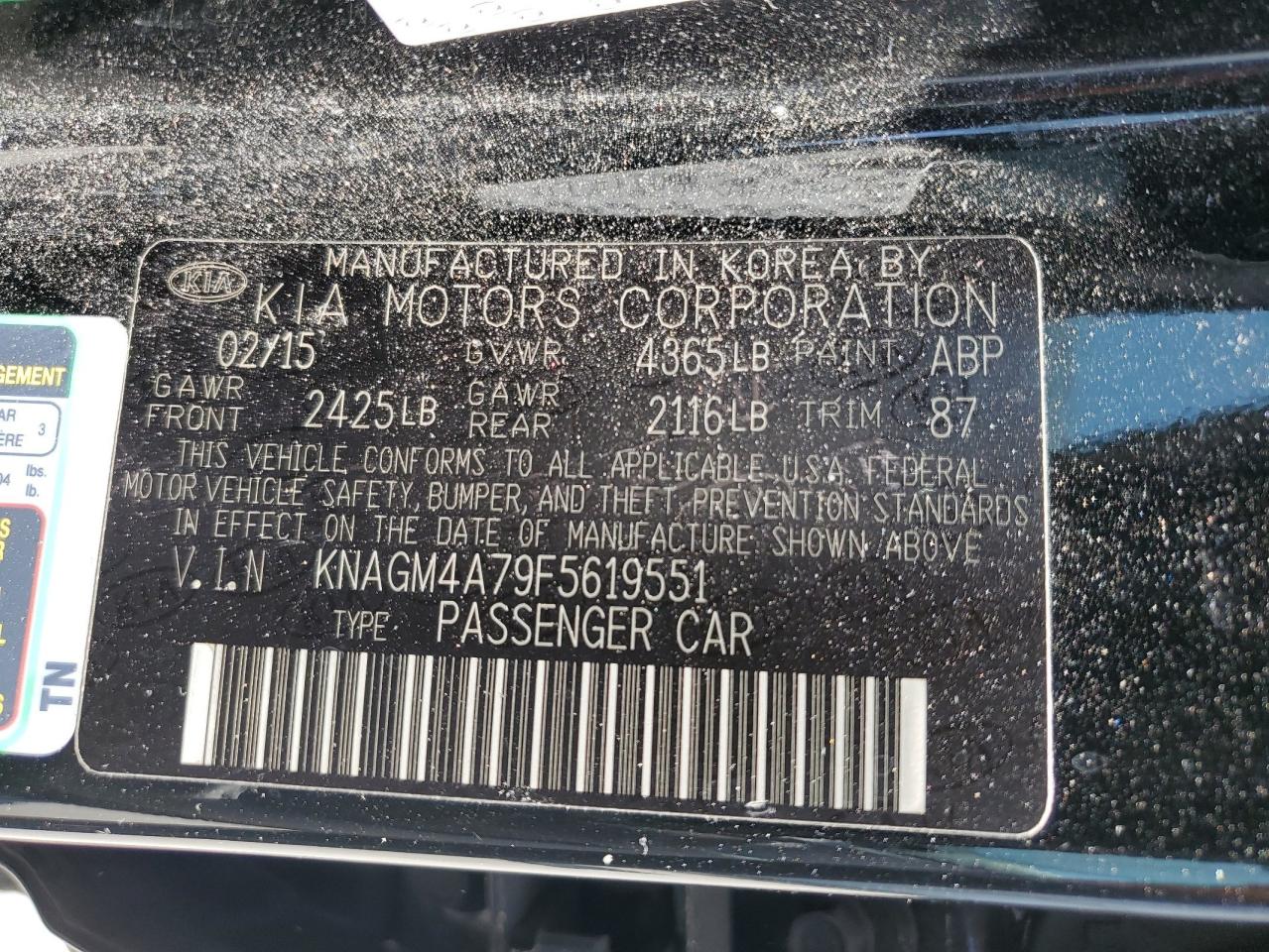 2015 Kia Optima Lx VIN: KNAGM4A79F5619551 Lot: 62866385