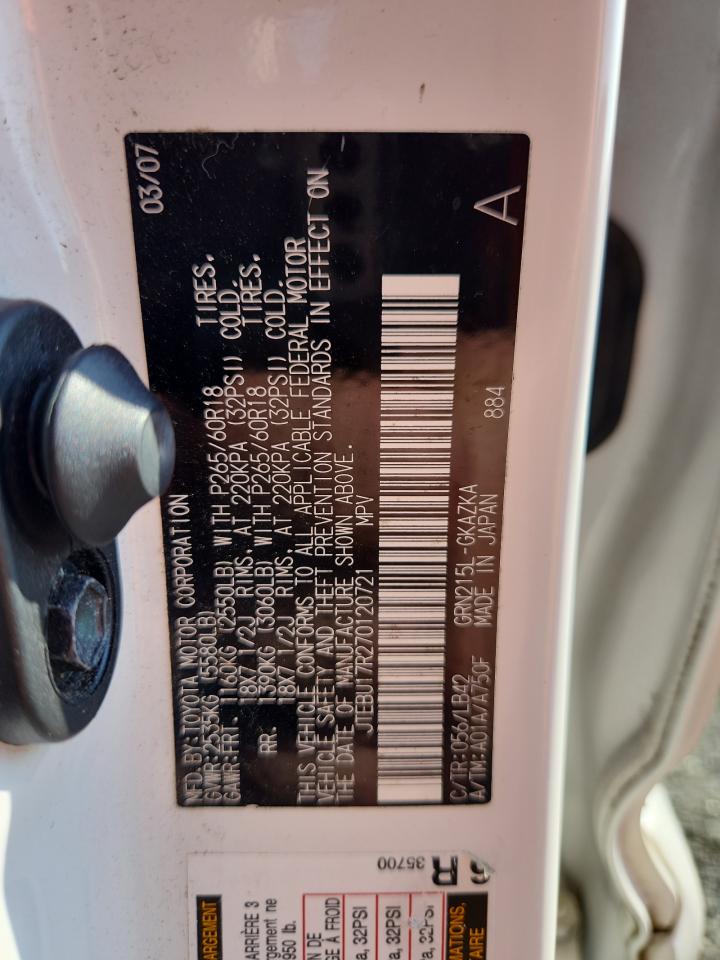 2007 Toyota 4Runner Limited VIN: JTEBU17R270120721 Lot: 62968045