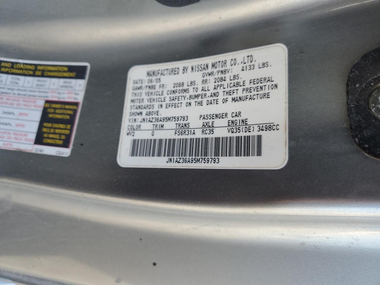 2005 Nissan 350Z Roadster VIN: JN1AZ36A95M759793 Lot: 84353795