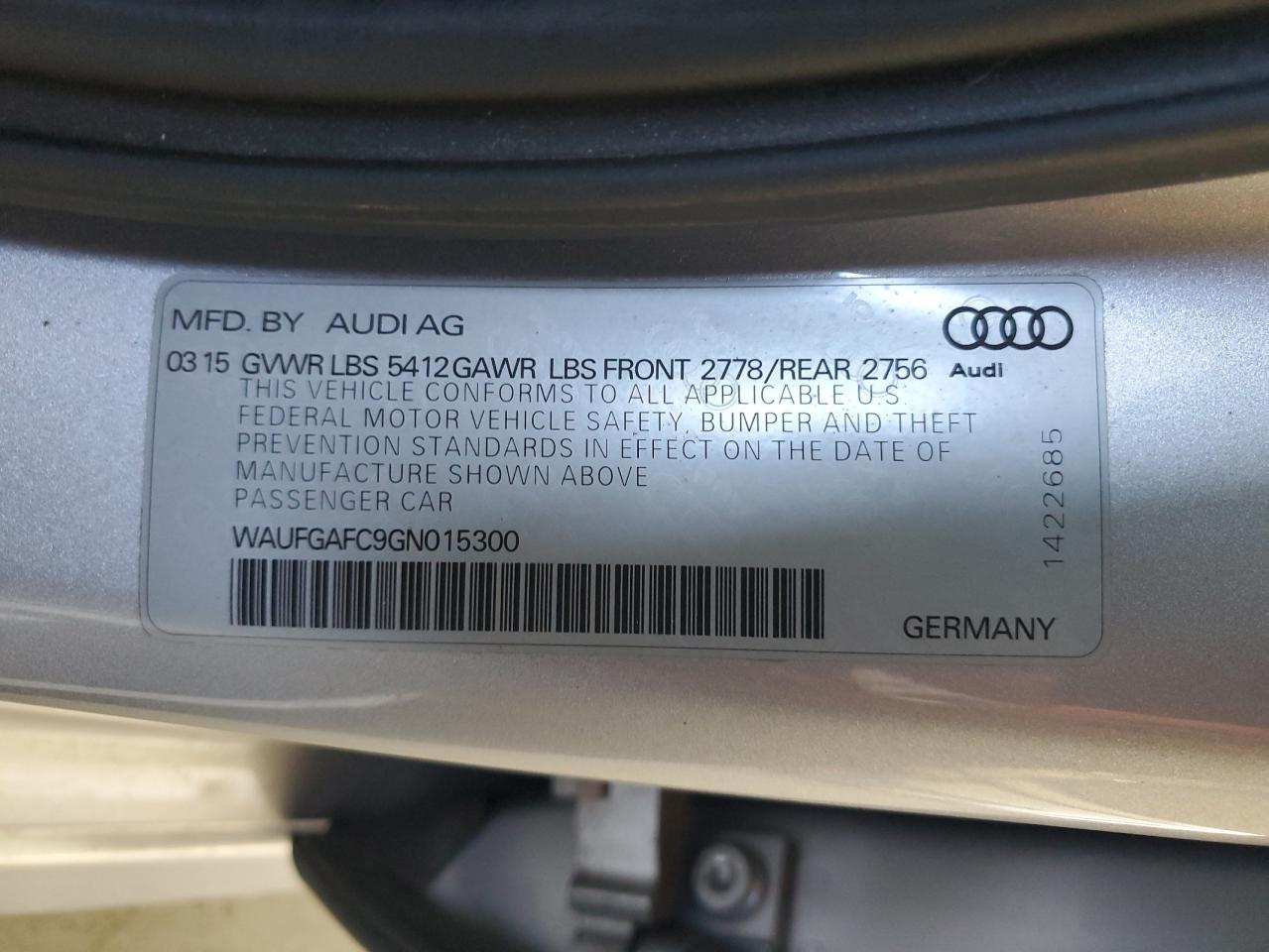 2016 Audi A6 Premium Plus VIN: WAUFGAFC9GN015300 Lot: 62536155