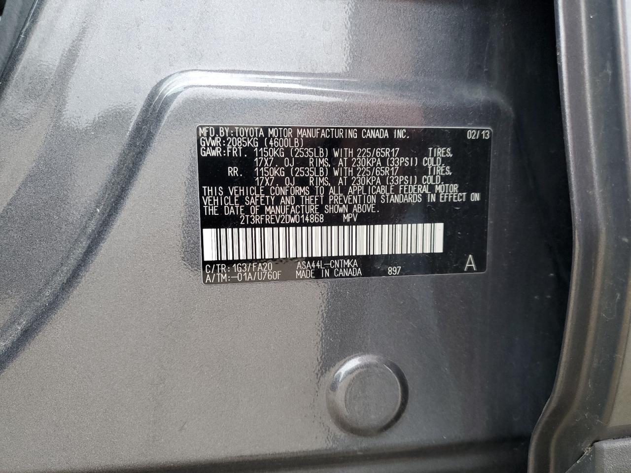 TOYOTA RAV4 2013 VIN 2T3RFREV2DW014868 фото 13