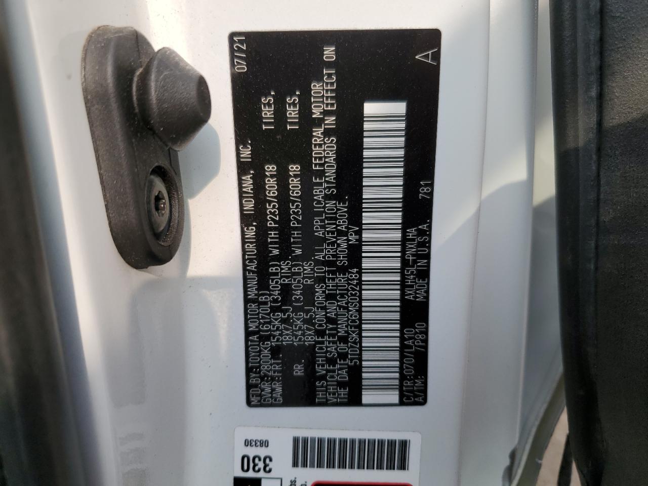 2021 Toyota Sienna Limited VIN: 5TDZSKFC6MS032484 Lot: 59463945