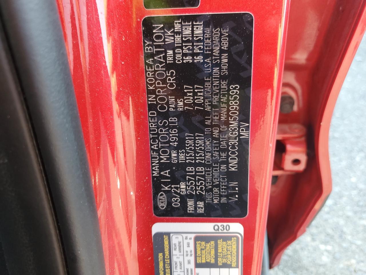 2021 Kia Niro Ex VIN: KNDCC3LG3M5098593 Lot: 61985255