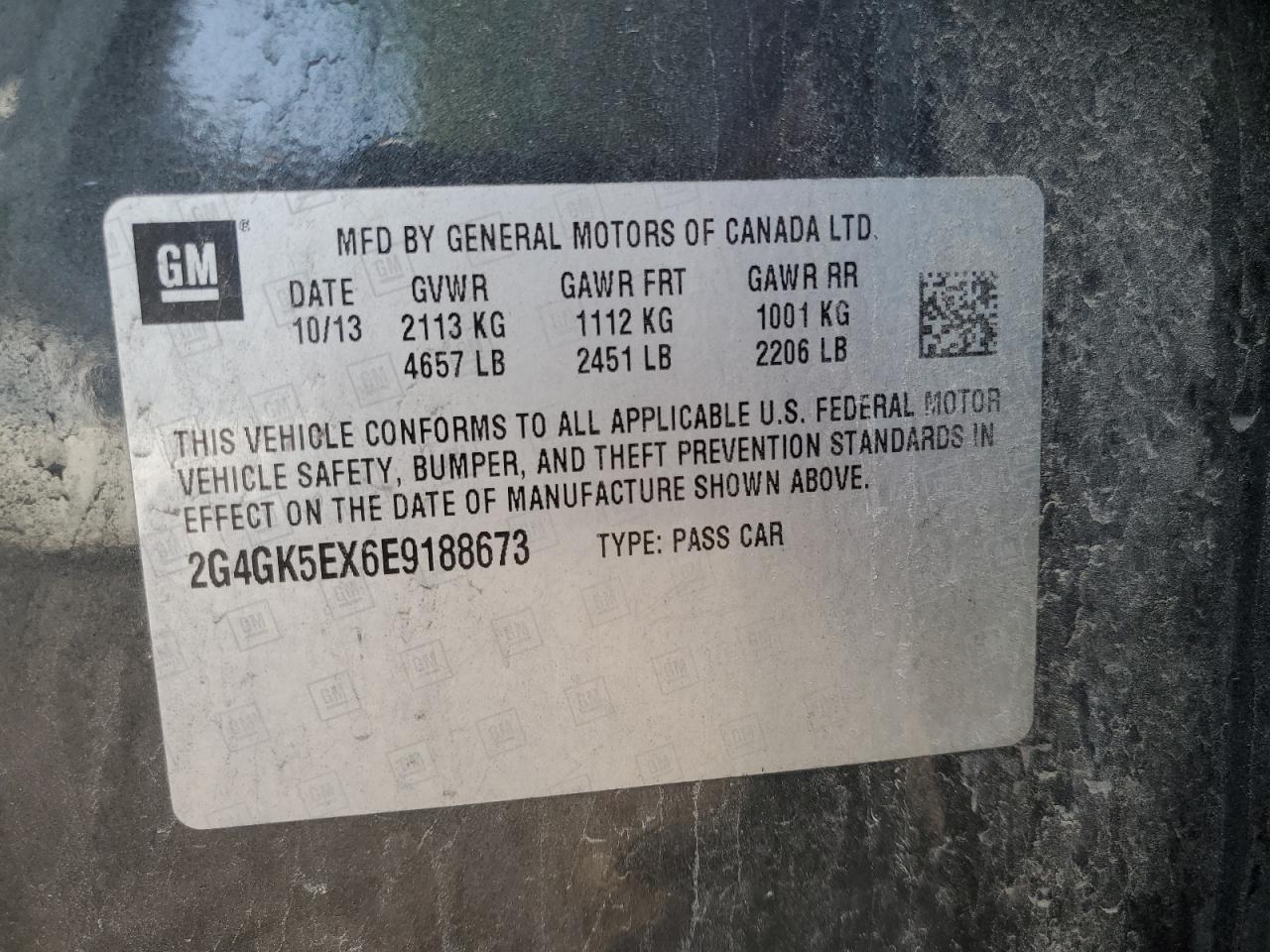 2014 Buick Regal VIN: 2G4GK5EX6E9188673 Lot: 60633065
