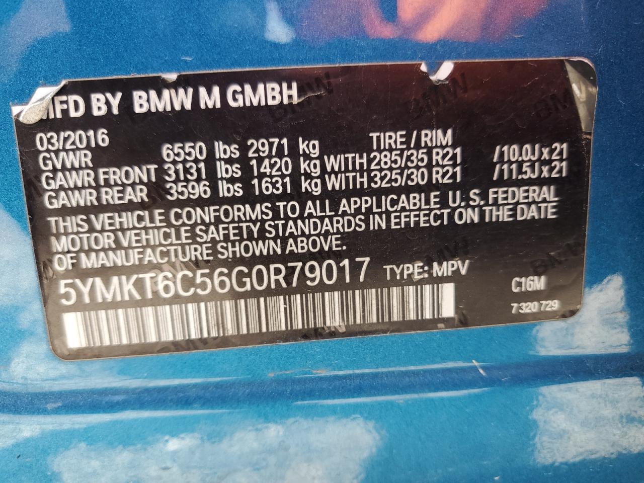 2016 BMW X5 M VIN: 5YMKT6C56G0R79017 Lot: 61085125